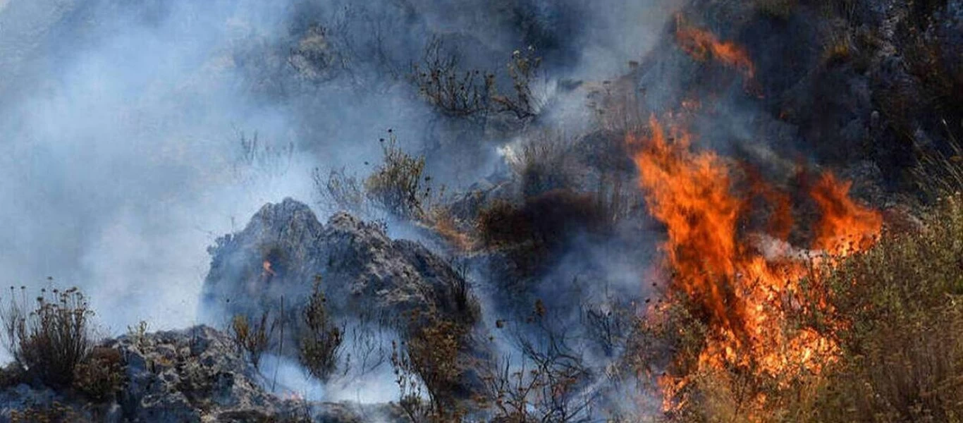 Μεγάλη φωτιά στο Εξαμίλι Αγίων Σαράντα - Ορατή από Κέρκυρα (βίντεο)